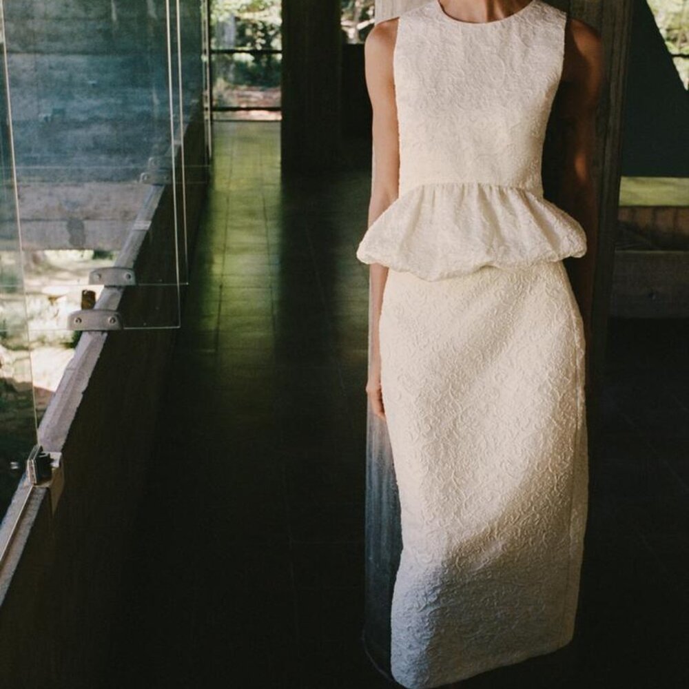 Zara Textured Peplum Top and Midi Skirt Soft Gold NWT Large CoOrd Set